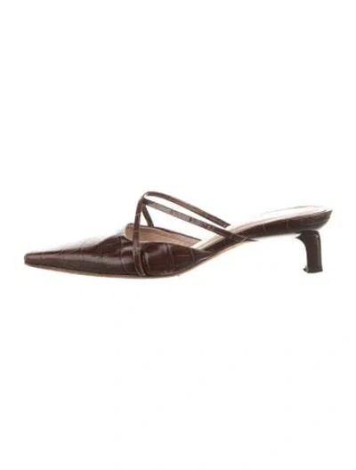 Pre-owned Rejina Pyo Leather Animal Print Mules In Brown