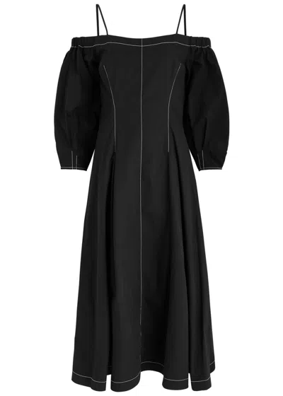 Rejina Pyo Leila Contrast-stitch Cotton-poplin Midi Dress In Black