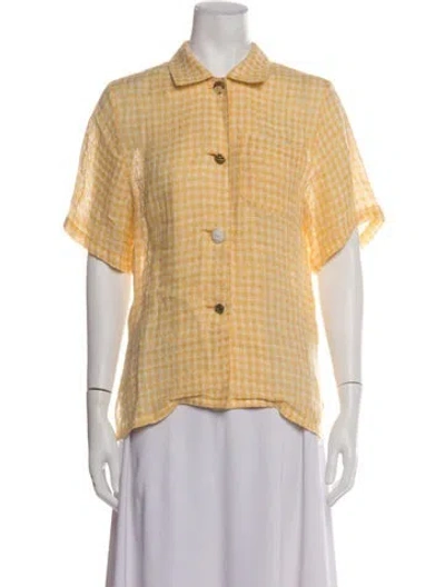 Pre-owned Rejina Pyo Linen Plaid Print Top In Yellow