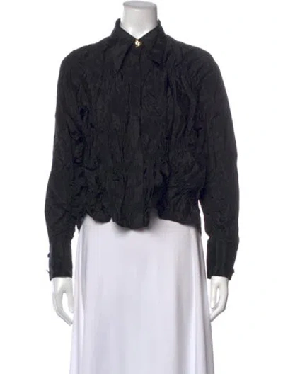 Pre-owned Rejina Pyo Long Sleeve Button-up Top In Black