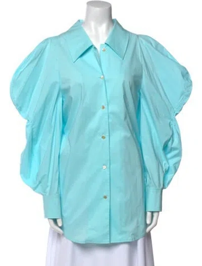 Pre-owned Rejina Pyo Long Sleeve Button-up Top In Blue