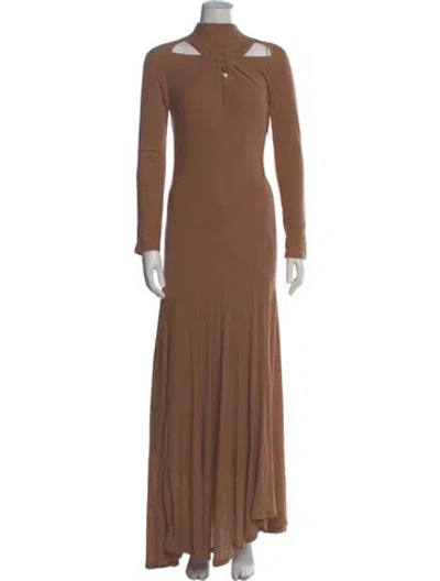 Pre-owned Rejina Pyo Mock Neck Long Dress In Brown