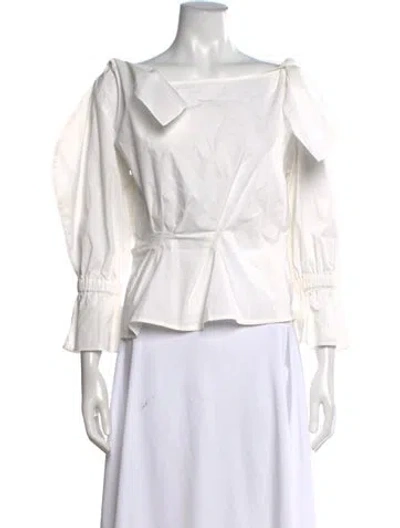 Pre-owned Rejina Pyo Off-the-shoulder Long Sleeve Blouse In Neutrals