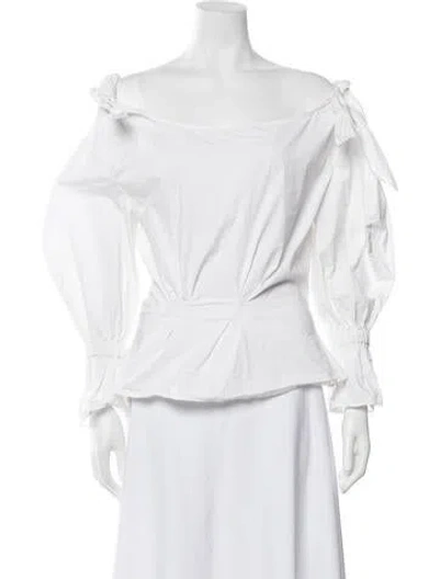 Pre-owned Rejina Pyo Off-the-shoulder Long Sleeve Blouse In White