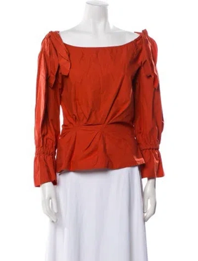 Pre-owned Rejina Pyo Off-the-shoulder Three-quarter Sleeve Blouse In Orange