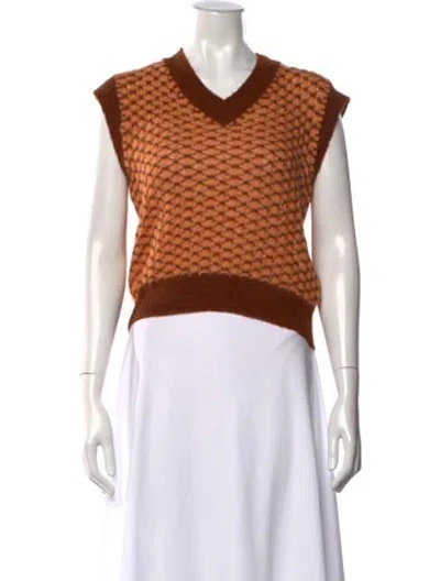 Pre-owned Rejina Pyo Patterned V-neck Top In Brown