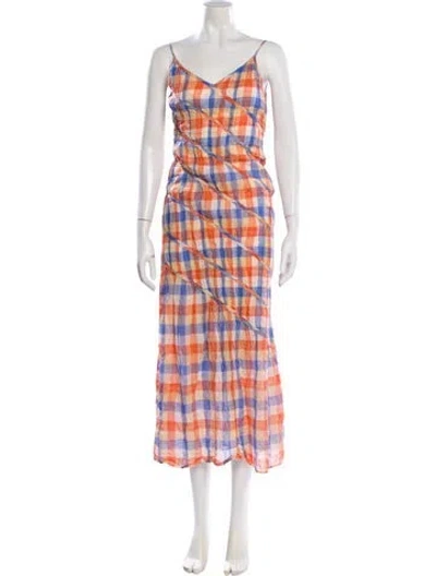 Pre-owned Rejina Pyo Plaid Print Long Dress In Pink