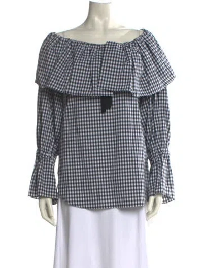 Pre-owned Rejina Pyo Plaid Print Off-the-shoulder Blouse In Black