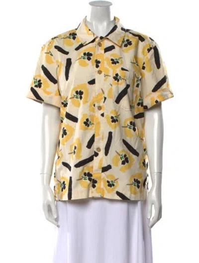 Pre-owned Rejina Pyo Printed Short Sleeve Button-up Top In Yellow