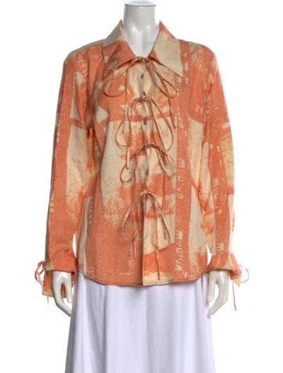 Pre-owned Rejina Pyo Printed Tie Neck Blouse W/ Tags In Orange