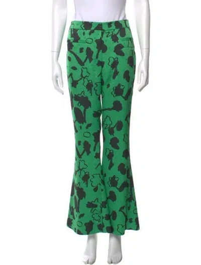 Pre-owned Rejina Pyo Printed Wide Leg Pants In Green