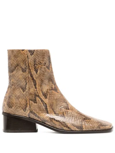 Rejina Pyo Rise Snakeskin-print Leather Ankle Boots In Brown