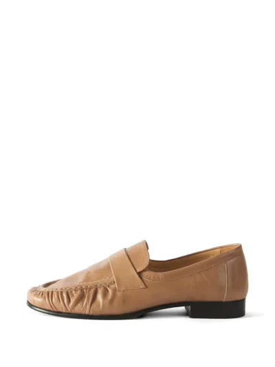 Rejina Pyo Ruched Leather Loafers In Brown