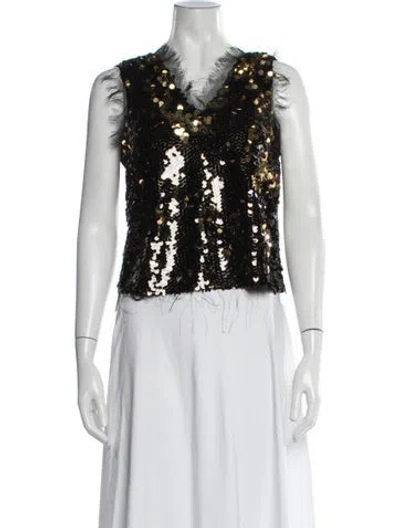 Pre-owned Rejina Pyo Sequin Graphic Print Top In Gold