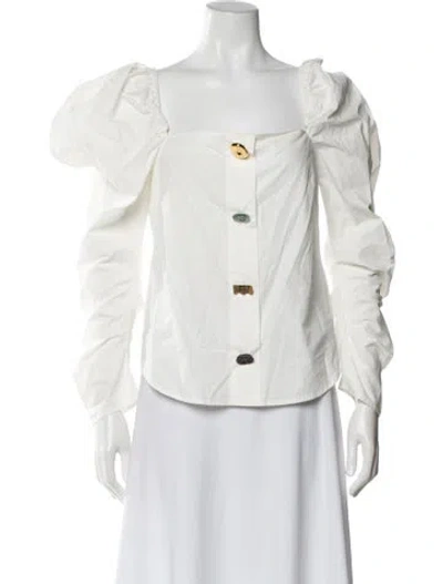 Pre-owned Rejina Pyo Square Neckline Long Sleeve Blouse In White