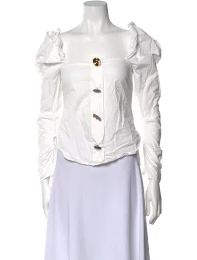 Pre-owned Rejina Pyo Square Neckline Long Sleeve Crop Top In White