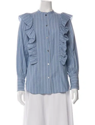 Pre-owned Rejina Pyo Striped Long Sleeve Blouse In Blue