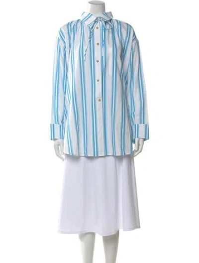 Pre-owned Rejina Pyo Striped Long Sleeve Blouse In White