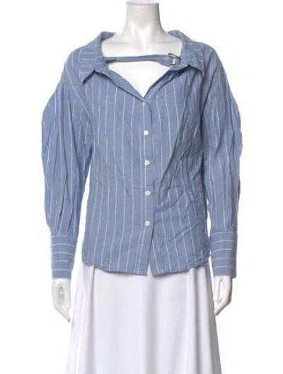 Pre-owned Rejina Pyo Striped Long Sleeve Button-up Top In Blue