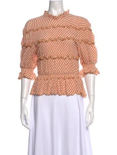 Pre-owned Rejina Pyo Striped Three-quarter Sleeve Blouse In Pink