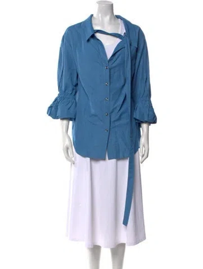 Pre-owned Rejina Pyo Three-quarter Sleeve Button-up Top In Blue