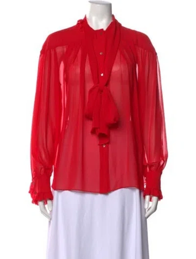 Pre-owned Rejina Pyo Tie Neck Long Sleeve Blouse In Red
