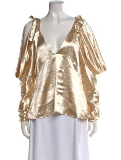 Pre-owned Rejina Pyo V-neck Long Sleeve Blouse In Gold