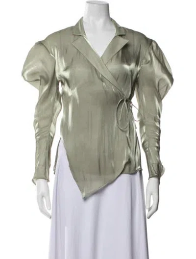 Pre-owned Rejina Pyo V-neck Long Sleeve Blouse In Green