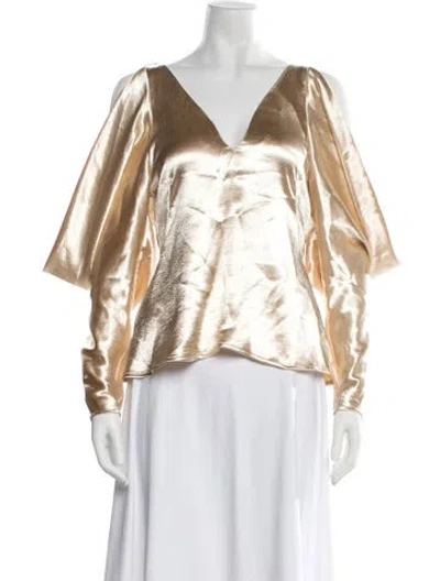 Pre-owned Rejina Pyo V-neck Long Sleeve Blouse W/ Tags In Gold