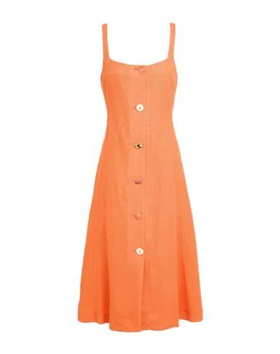 Rejina Pyo Woman Midi Dress Orange Size 12 Viscose, Linen, Cotton, Polyester