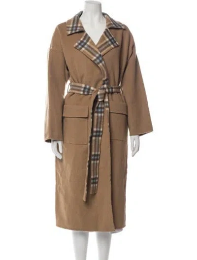 Pre-owned Rejina Pyo Wool Plaid Print Coat In Brown