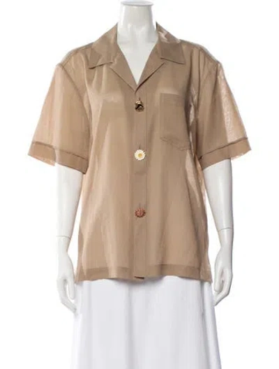 Pre-owned Rejina Pyo Wool Short Sleeve Button-up Top In Neutral