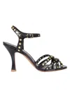 Relac Strappy Sandals With Gold Studs And High Heel In Black
