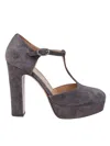 Relac T-strap High-heeled Pumps With Platform Sole In Gray