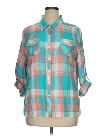 Pre-owned Relativity 3/4 Sleeve Button Down Shirt In Blue