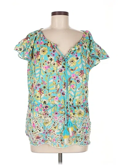 Pre-owned Relativity Short Sleeve Blouse In Blue