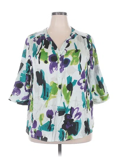 Pre-owned Relativity Short Sleeve Blouse In Green
