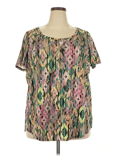 Pre-owned Relativity Short Sleeve Blouse In Green