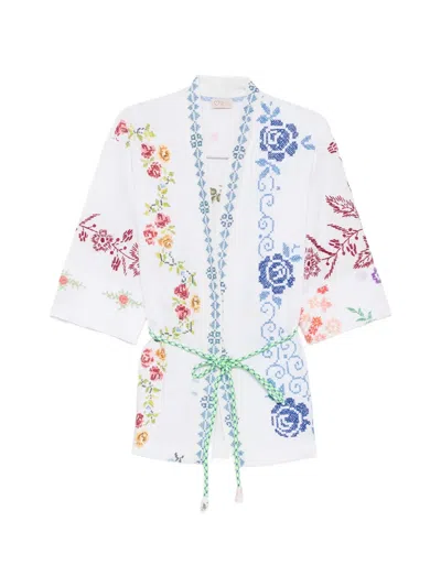 Relax Re-lux Brione Floral-embroidered Kimono In Black