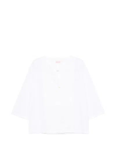 Relax Re-lux V-neck Three-quarter Sleeve Tunic Top In White