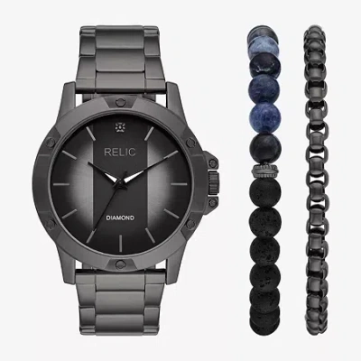 Relic By Fossil Mens Black Stainless Steel Watch Boxed Set Zr97000 In Gray