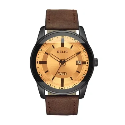 Relic By Fossil Mens Brown Leather Strap Watch Zr12229