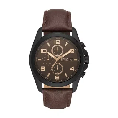 Relic By Fossil Mens Brown Leather Strap Watch Zr15946 In Transparent