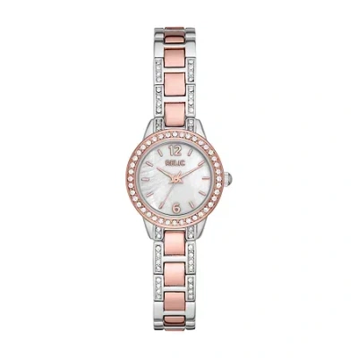 Relic By Fossil Tenley Womens Crystal Accent Two Tone Bracelet Watch Zr34588 In Transparent