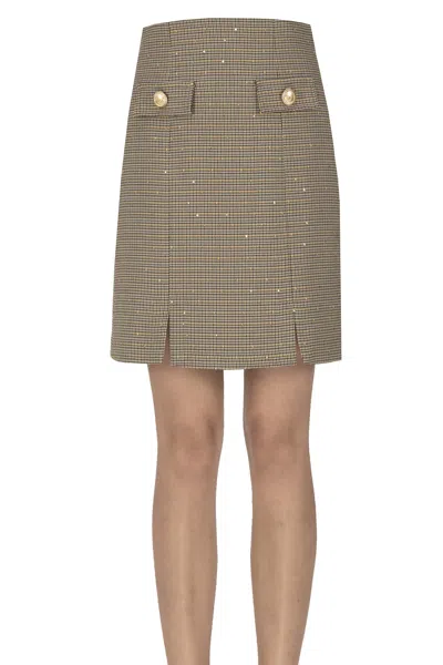 Relish Hound's Tooth Print Mini Skirt In Camel
