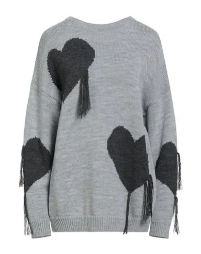 Relish Woman Sweater Light Grey Size L Acrylic, Polyester In Gray