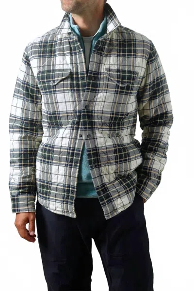 Relwen Quilted Flannel Shirt Jacket In Cream/forest Tartan In Gray