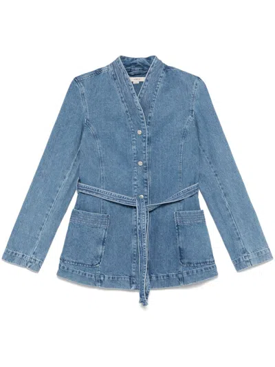 Remain Birger Christensen Belted Denim Jacket In Light Blue