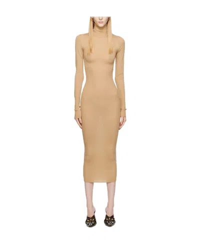 Remain Birger Christensen A High-necked Knitted Dress In Nude