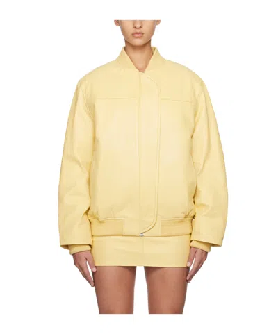 Remain Birger Christensen Baseball-collar Leather Bomber Jacket In Yellow
